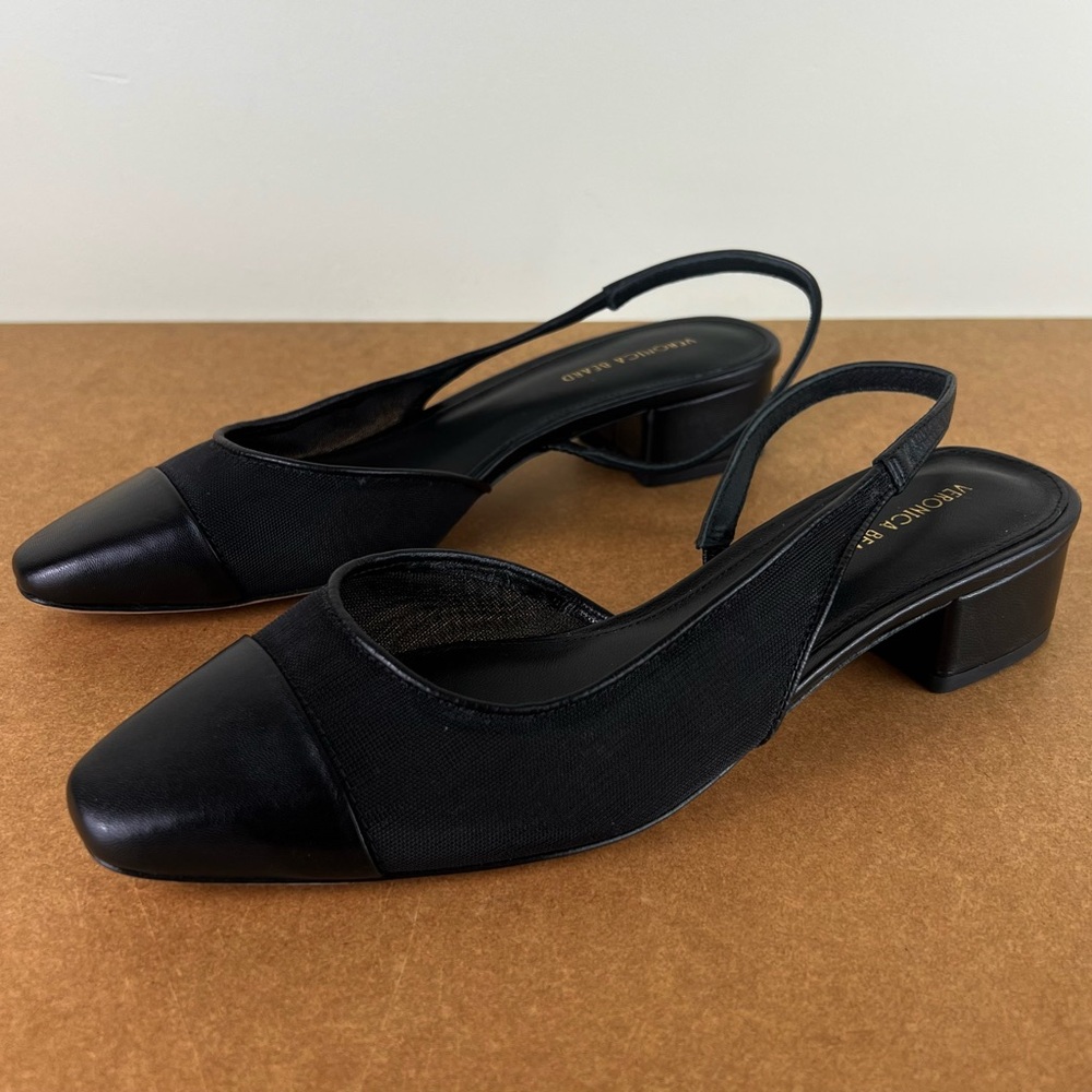 Veronica Beard Cecile Cap Toe Mesh Leather Trim Slingback Black 7.5 - Picture 8 of 13